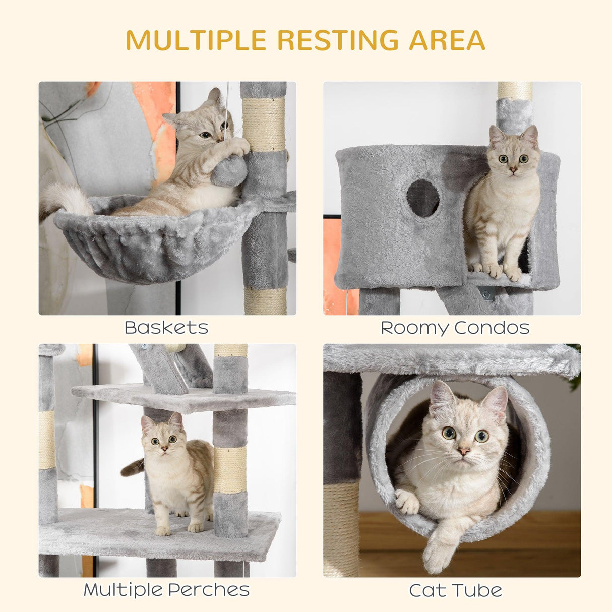 Adjustable Height Cat Tree, 240-260cm - Light Grey - Cat Trees - Purr Wish