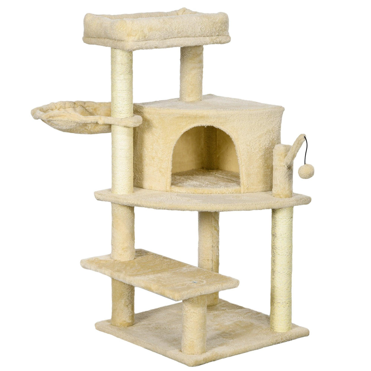 Cat Tree Tower with Sisal Scratching Post, 100cm - Cream White - Cat Trees - Purr Wish