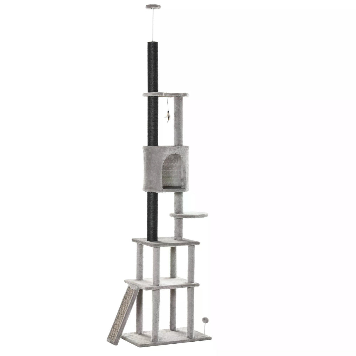 Adjustable Cat Climbing Toy Tree 255cm with Double Condo Grey - Cat Trees - Purr Wish