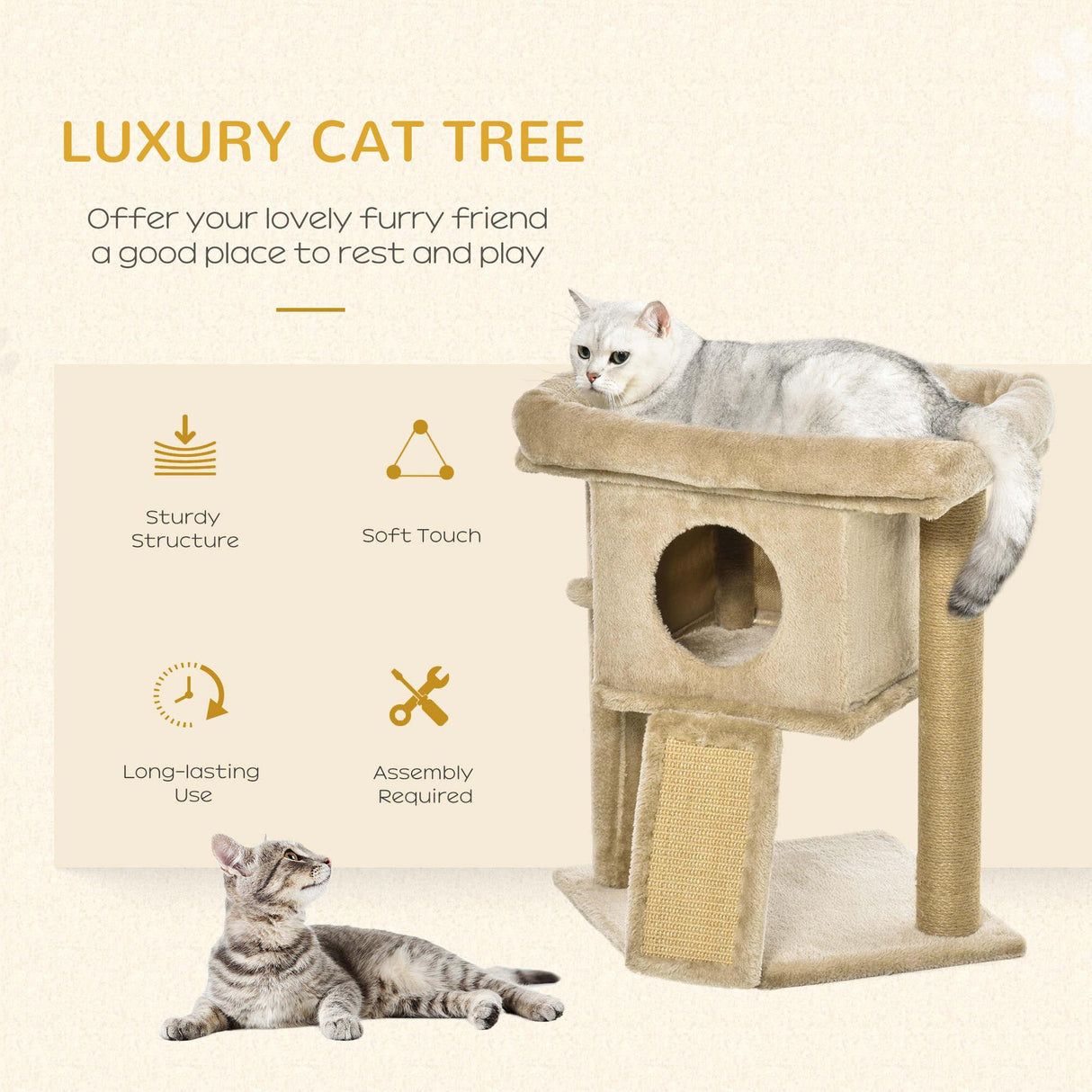 Cat Tree Tower Climbing Activity Center 40 x 40 x 57cm - Caramel - Cat Trees - Purr Wish