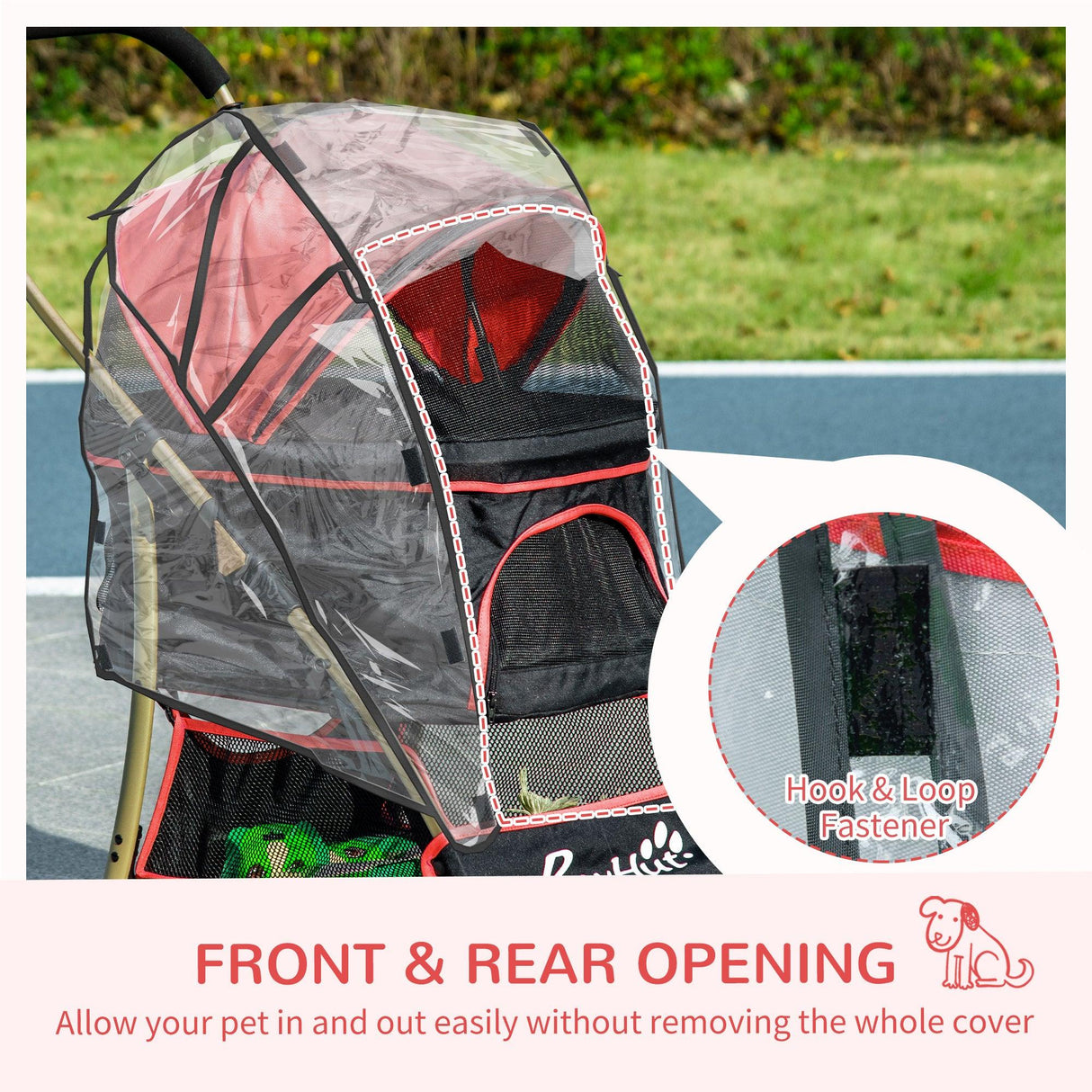 3-in-1 Cat Stroller - Carrier with Universal Wheel & Rain Cover - Red & Black - Cat Carriers & Strollers - Purr Wish