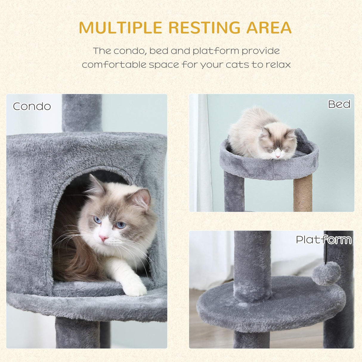 Deluxe 3-Tier Cat Condo Tower, 104cm - Grey - Cat Trees - Purr Wish