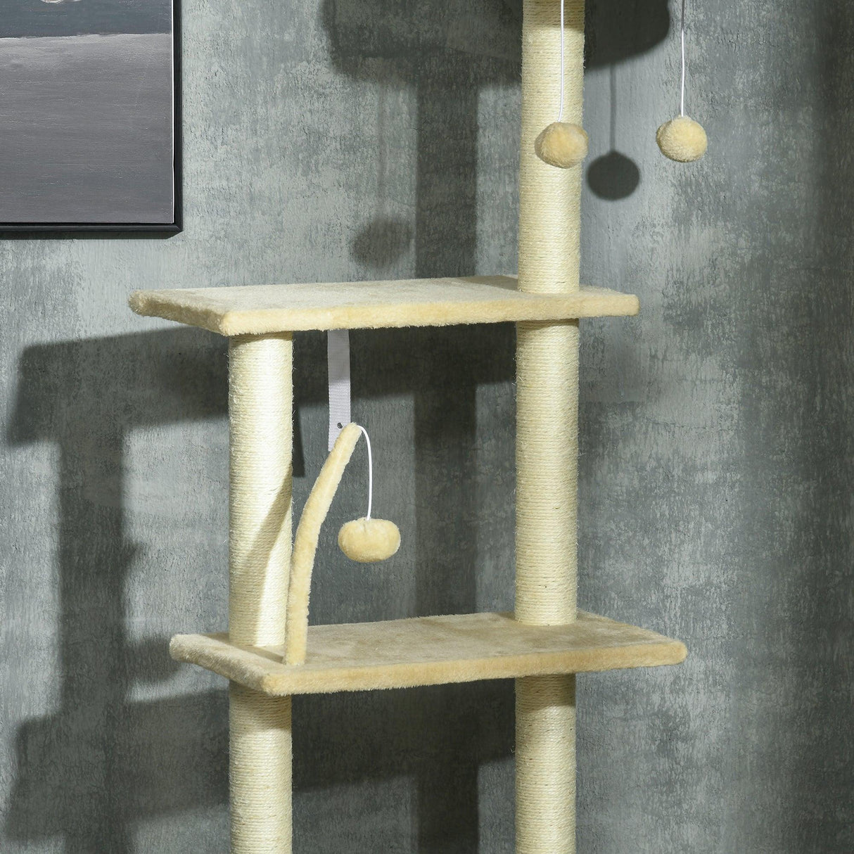 6-Tier Floor-to-Ceiling Adjustable Cat Tree, 230-250cm - Beige - Cat Trees - Purr Wish