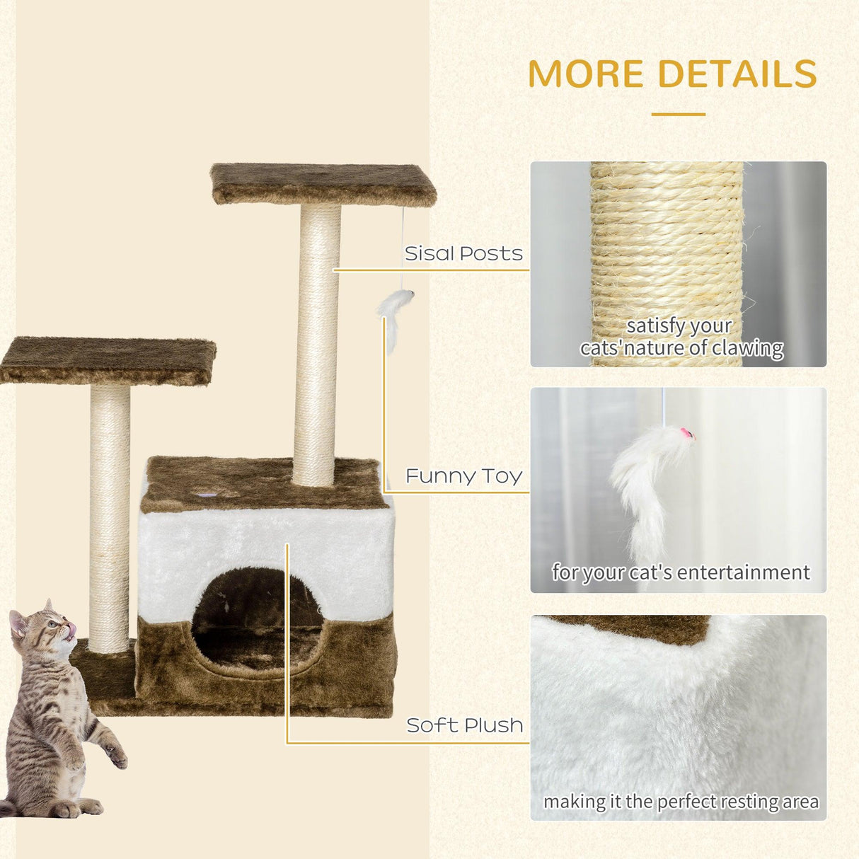 Cat Scratching Post with Condo - Brown - Cat Trees - Purr Wish
