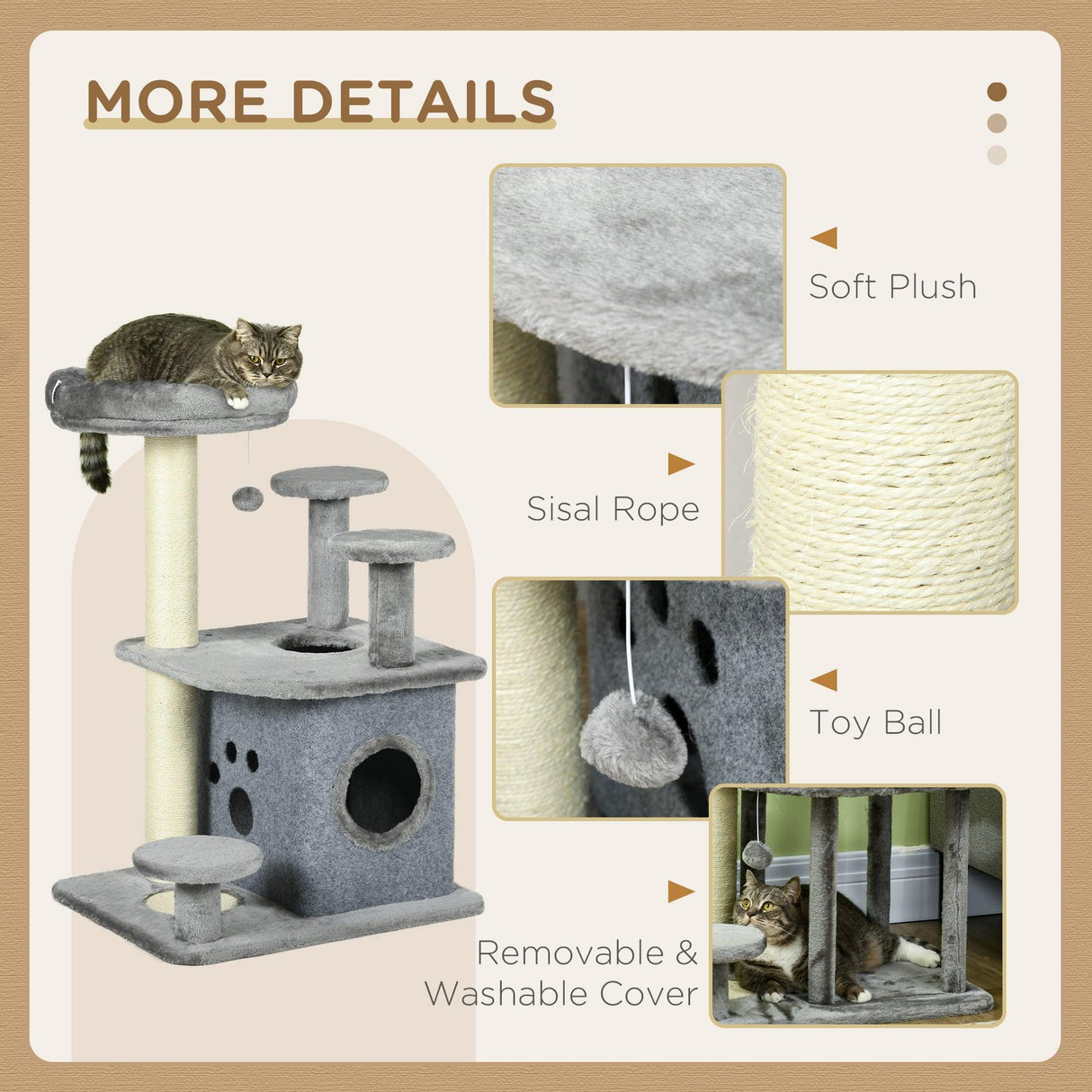 Cat Tower with Scratching Posts, Bed, House, 92cm - Grey - Cat Trees - Purr Wish