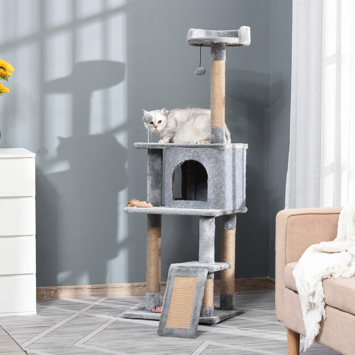 Climbing Activity Centre Cat Tree 142cm w/ Scratchers - Light Grey - Cat Trees - Purr Wish