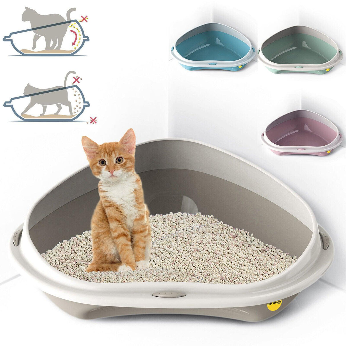 Cat Corner Litter Tray Large or Jumbo Rim Pet Open Toilet Pan Box Cat Centre® - Cat Litter Trays - Purr Wish