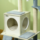 Cat Tree w/ Scratching Posts, Hammock, Bed, House, 114cm - Grey Blue - Cat Trees - Purr Wish