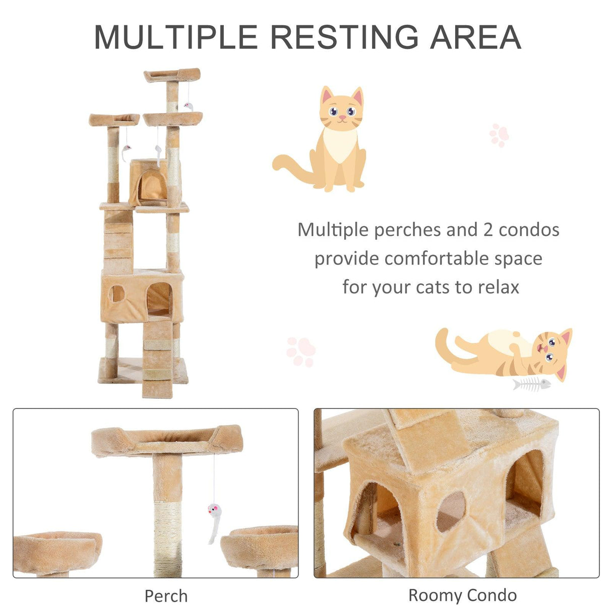 Cat Tree Climbing Tower Activity Center, 170cm - Cream White - Cat Trees - Purr Wish