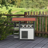 Cat House Outdoor with Balcony, Stairs, Roof - White