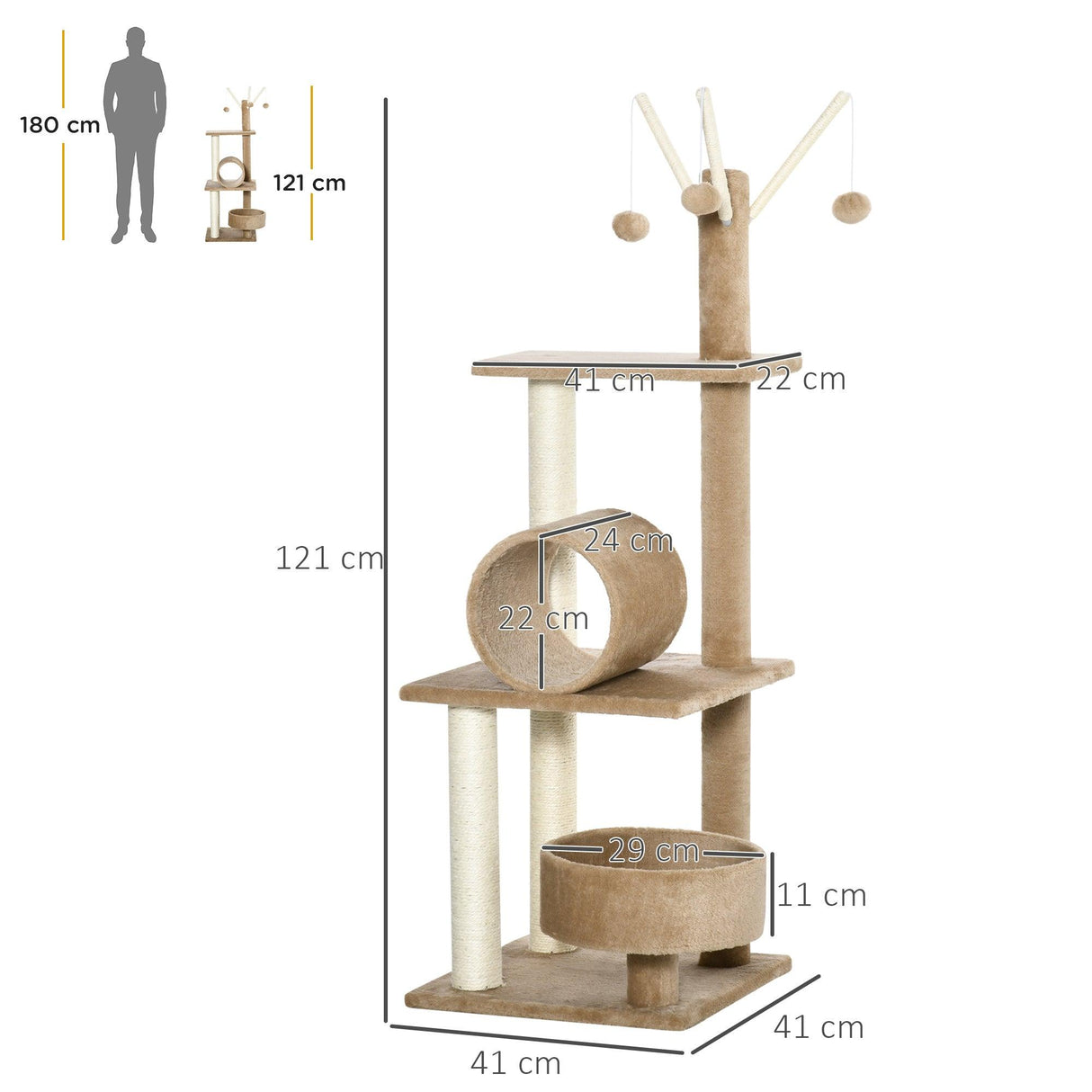 Cat Tree Tower Activity Center, 121cm - Light Brown - Cat Trees - Purr Wish