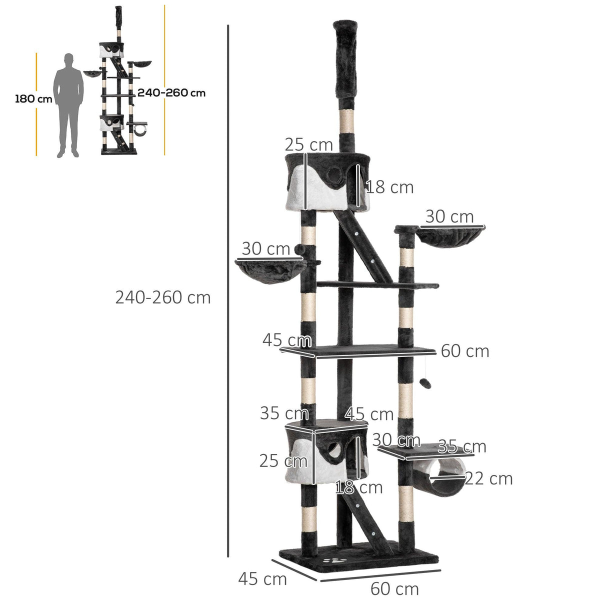 Adjustable Cat Tree Fun House, Black & White - Cat Trees - Purr Wish
