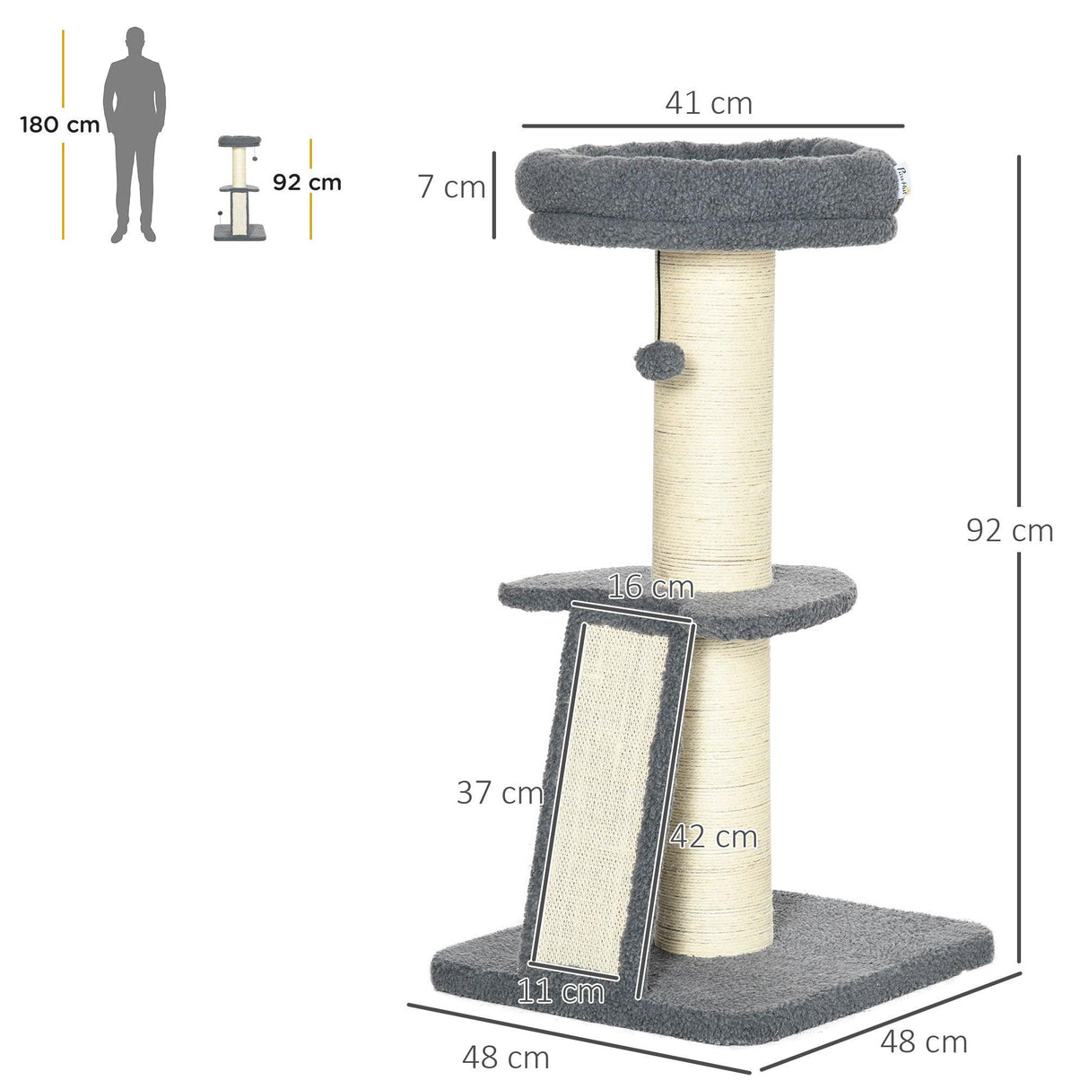 Contemporary Cat Tree & Bed, 127 cm - Grey & Beige - Cat Trees - Purr Wish