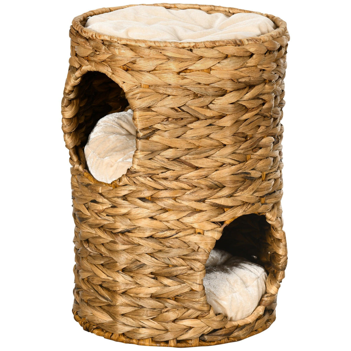 Indoor Cat Barrel Tree with 2 Cat Houses, 47cm - Light Brown - Cat Trees - Purr Wish