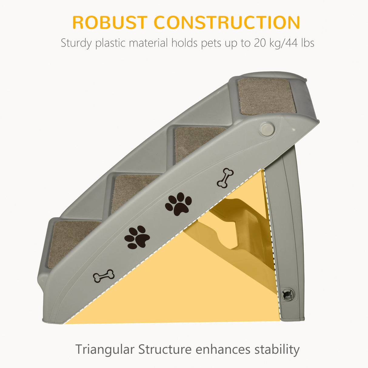 Foldable Pet Stairs for Cats, Grey, 62cm