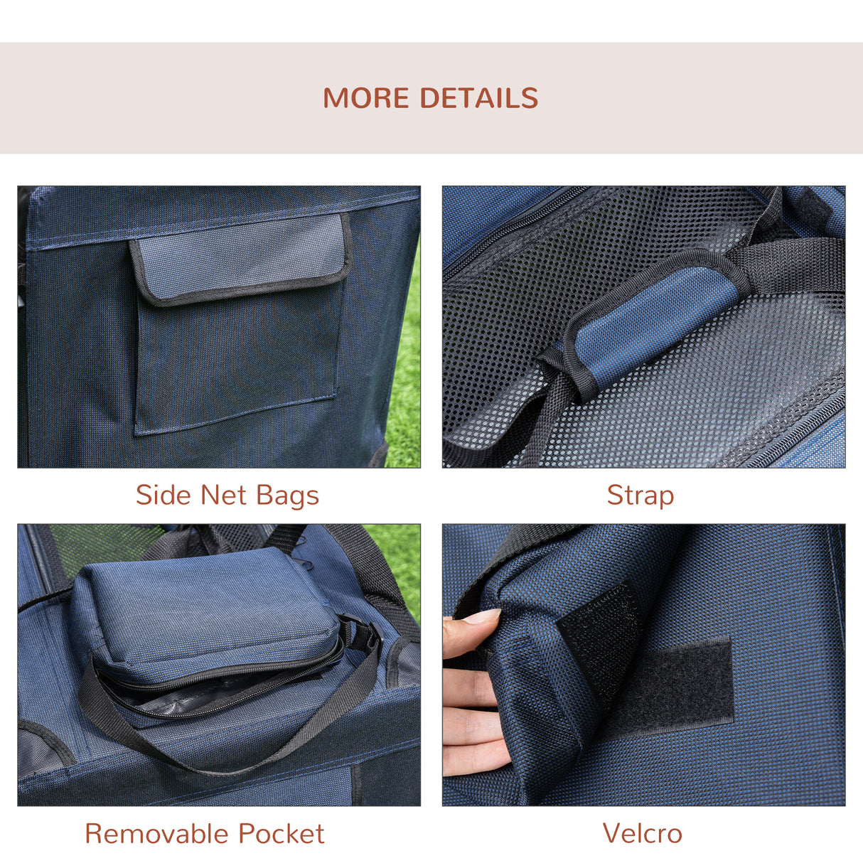 Portable Folding Pet Carrier Bag with Cushion, 70 x 51 x 50cm, Dark Blue