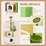 Cat Tree w/ Built-in Litter Box, 176cm - Oak & Green - Cat Trees - Purr Wish