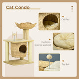 Weaved Cat Tree w/ Scratching Posts, Bed, Toy Ball, 74cm - Beige - Cat Trees - Purr Wish