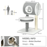Cat Tree w/ Scratching Posts, Tunnel, Plush Bed, 73cm - Grey & White - Cat Trees - Purr Wish
