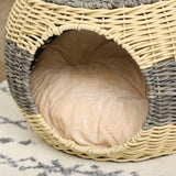 Elegant Wicker Cat House with Soft Washable Cushion, ?40 x 30cm