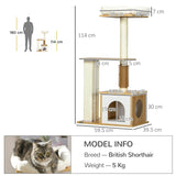 Multi-level Cat Tree w/ Scratchers, Perches, Cat House, 114cm - Oak - Cat Trees - Purr Wish