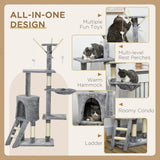 Multi-level Cat Scratching Post Tower with Ladder, 134.2cm - Grey - Cat Trees - Purr Wish