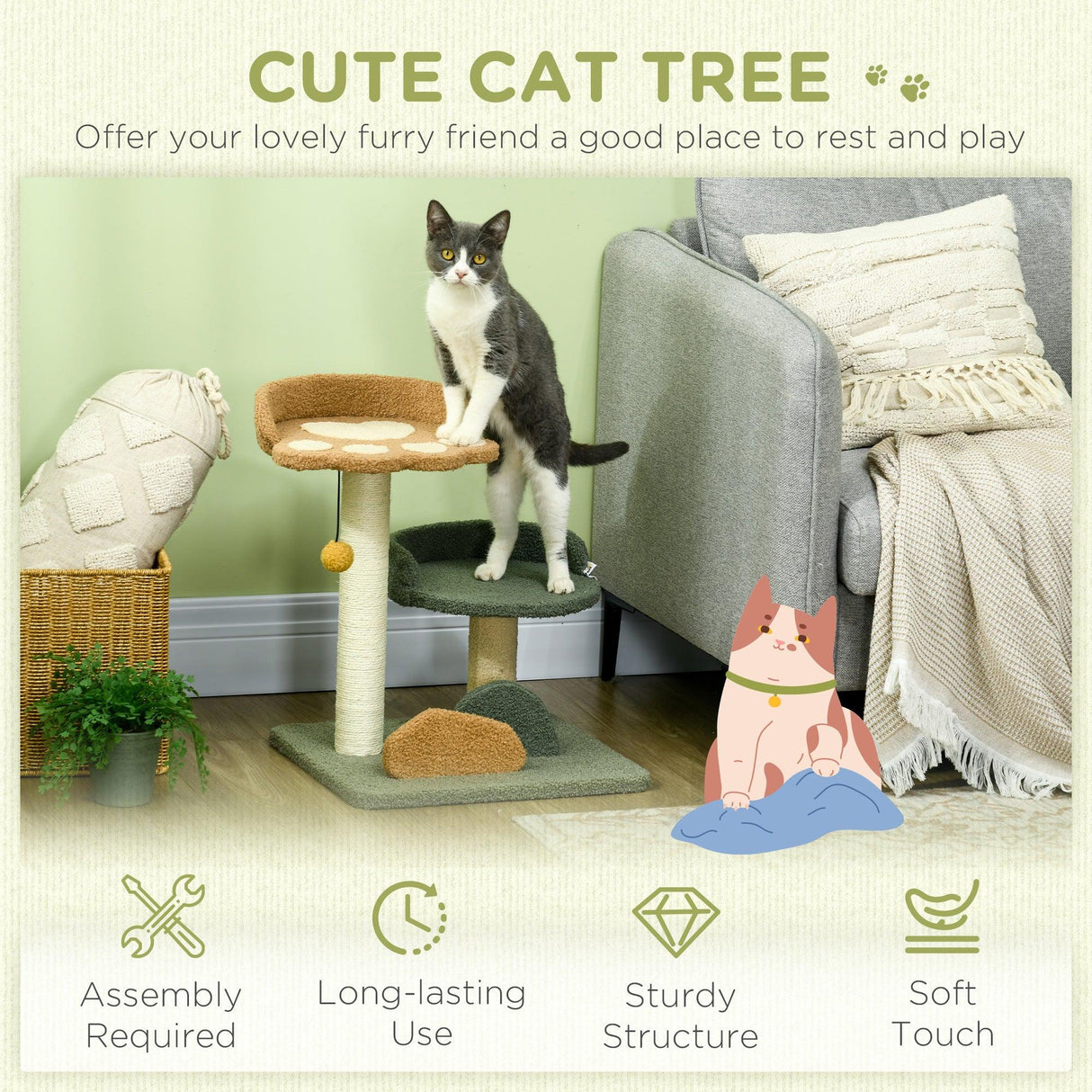 Cat Tree with Scratching Posts, Beds, Toy Ball - Cat Trees - Purr Wish