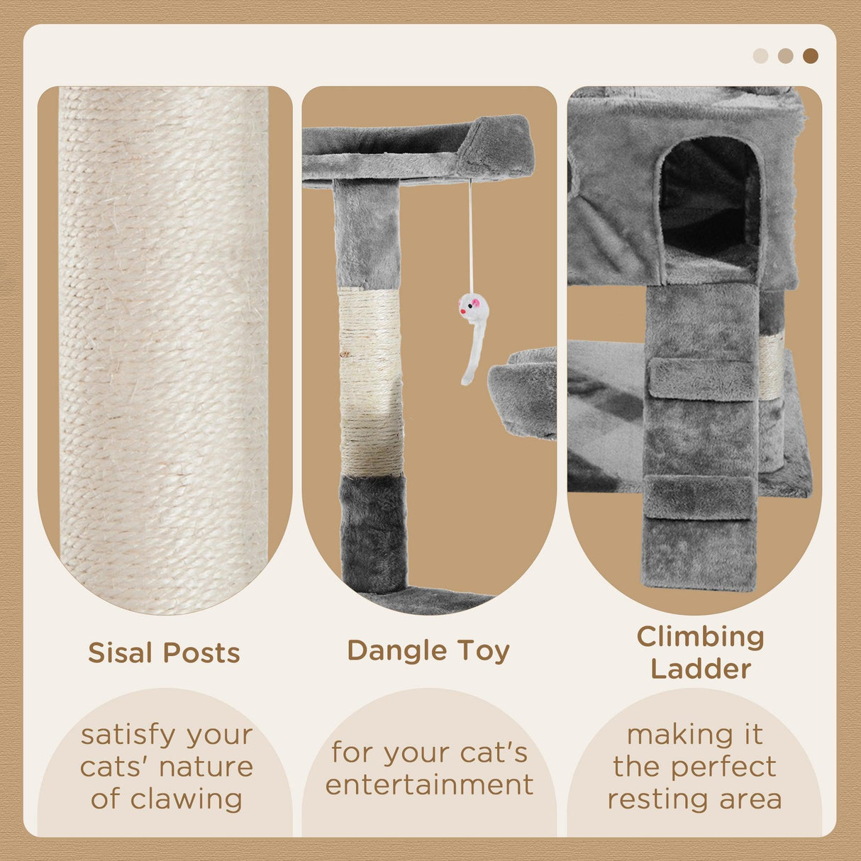 Multilevel Cat Tree Tower for Scratching, Climbing, 170cm - Grey - Cat Trees - Purr Wish