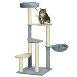 Indoor Cat Tree, Scratching Posts, Hammock, Cat Bed, 118.5cm - Grey Blue - Cat Trees - Purr Wish