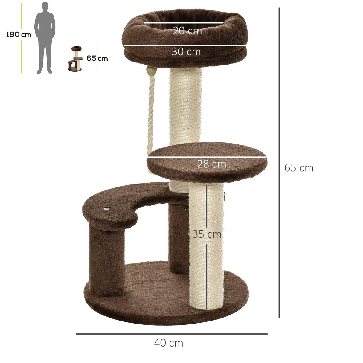 Cat Scratching Post and Playhouse, 65cm - Brown - Cat Trees - Purr Wish