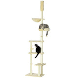 6-Tier Floor-to-Ceiling Adjustable Cat Tree, 230-250cm - Beige - Cat Trees - Purr Wish
