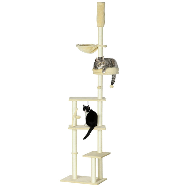 6-Tier Floor-to-Ceiling Adjustable Cat Tree, 230-250cm - Beige - Cat Trees - Purr Wish
