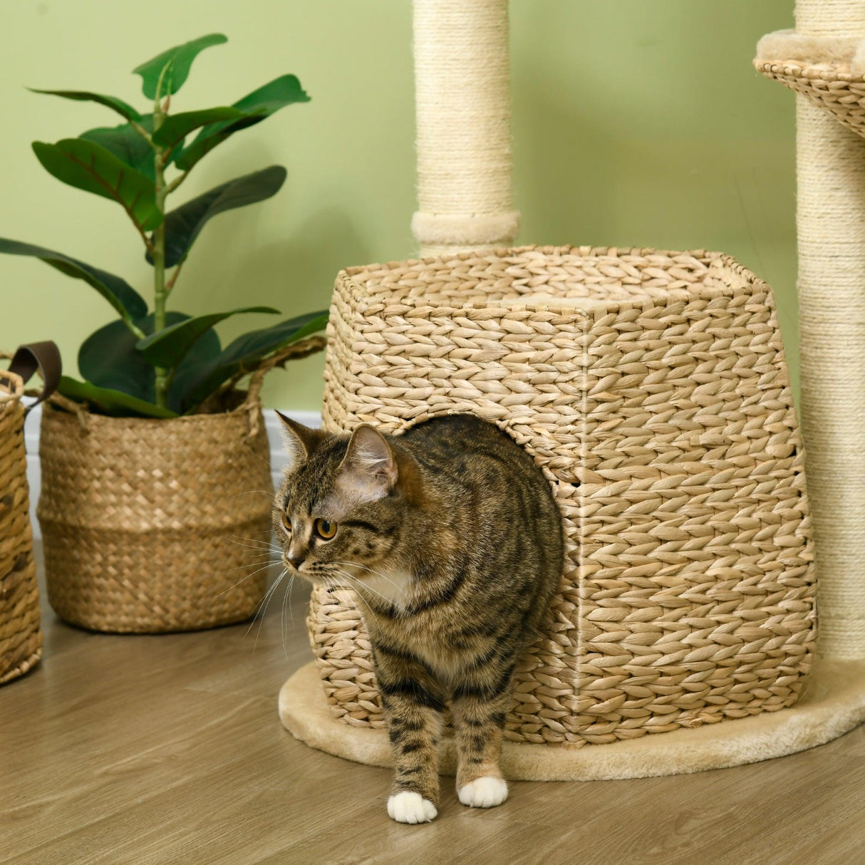 Weaved Cat Tree w/ Sisal Posts & House, 119cm - Natural - Cat Trees - Purr Wish