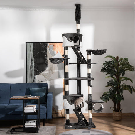 Adjustable Cat Tree Fun House, Black & White - Cat Trees - Purr Wish