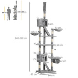 Adjustable Height Cat Tree, 240-260cm - Light Grey - Cat Trees - Purr Wish