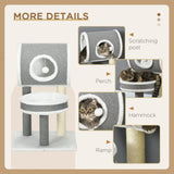 Cat Tree w/ Scratching Posts, Tunnel, Plush Bed, 73cm - Grey & White - Cat Trees - Purr Wish