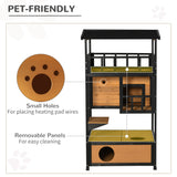 3-Tier Wooden Cat House for Winter Kitten Lodge w/ Tilted Roof, Yellow