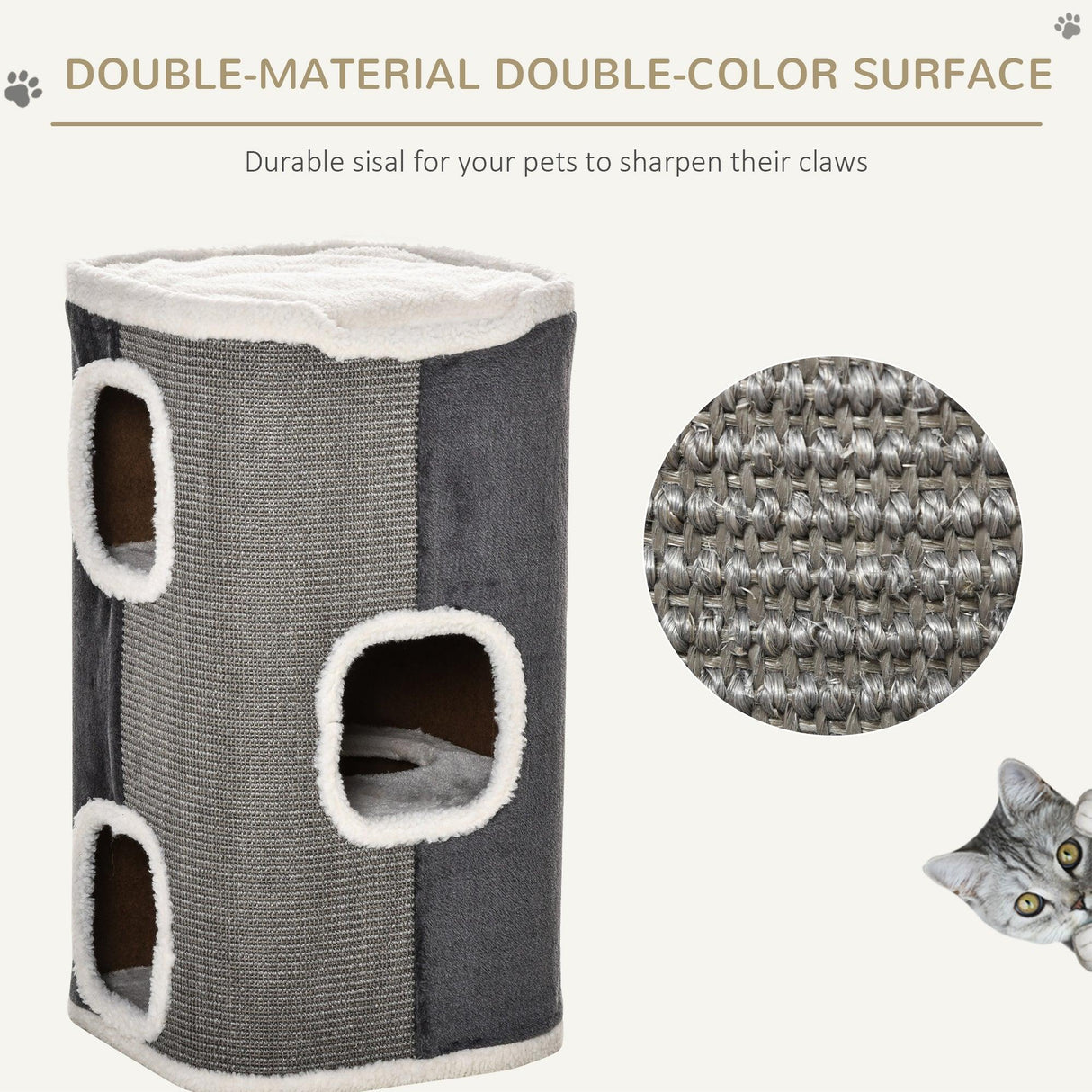 Cat Barrel with Plush Interior, 74Hcm- Grey - Cat Scratchers - Purr Wish