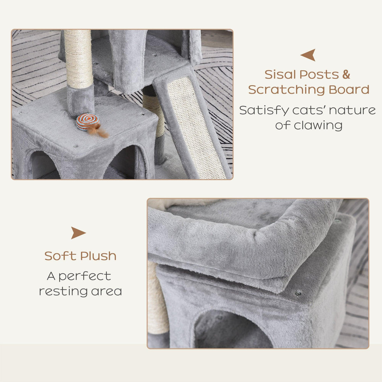 3-Tier Cat Leisure Tree, 83cm - Light Grey - Cat Trees - Purr Wish