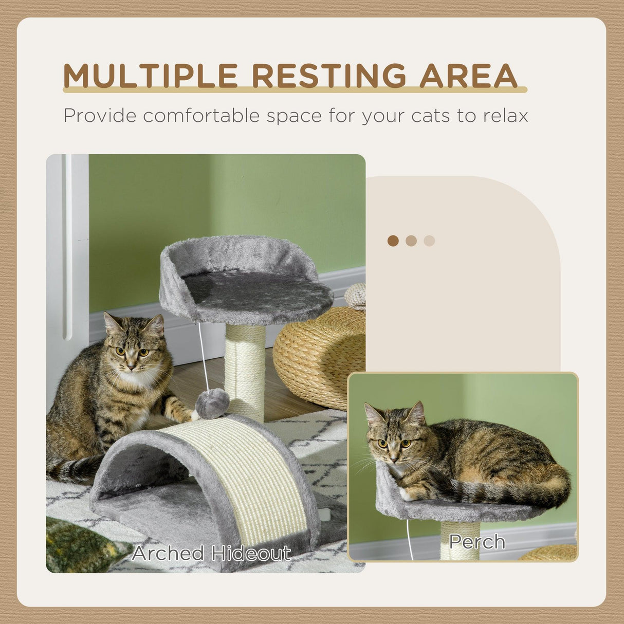 Cat Activity Centre with Sisal Scratching Posts, 46cm - Beige & Grey - Cat Trees - Purr Wish