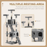Multilevel Cat Tree Tower for Scratching, Climbing, 170cm - Grey - Cat Trees - Purr Wish