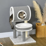 Cat Tree w/ Scratching Posts, Tunnel, Plush Bed, 73cm - Grey & White - Cat Trees - Purr Wish