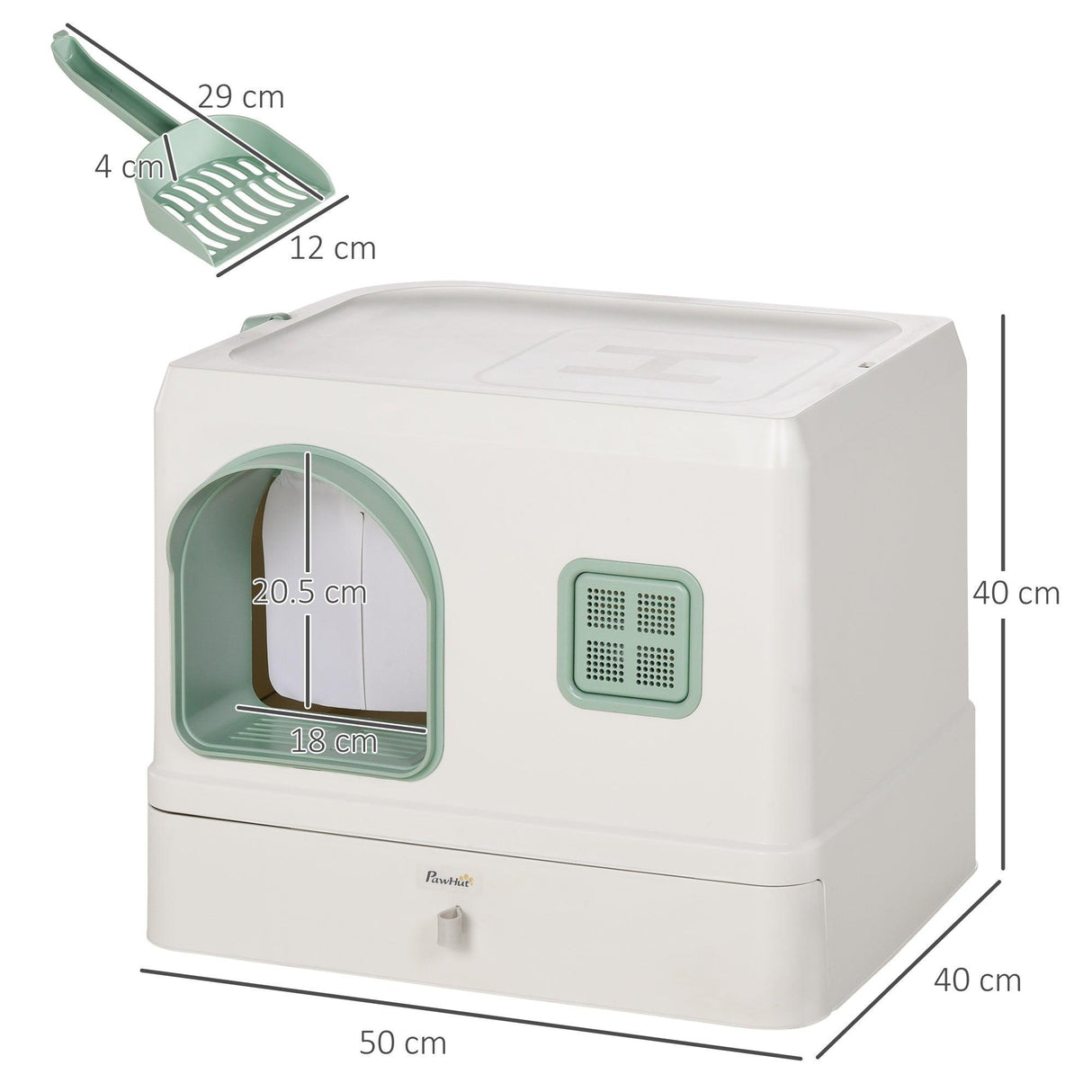 Cat Litter Box with Drawer Pan, Hooded Tray, Deodorants - White - Cat Litter Trays - Purr Wish