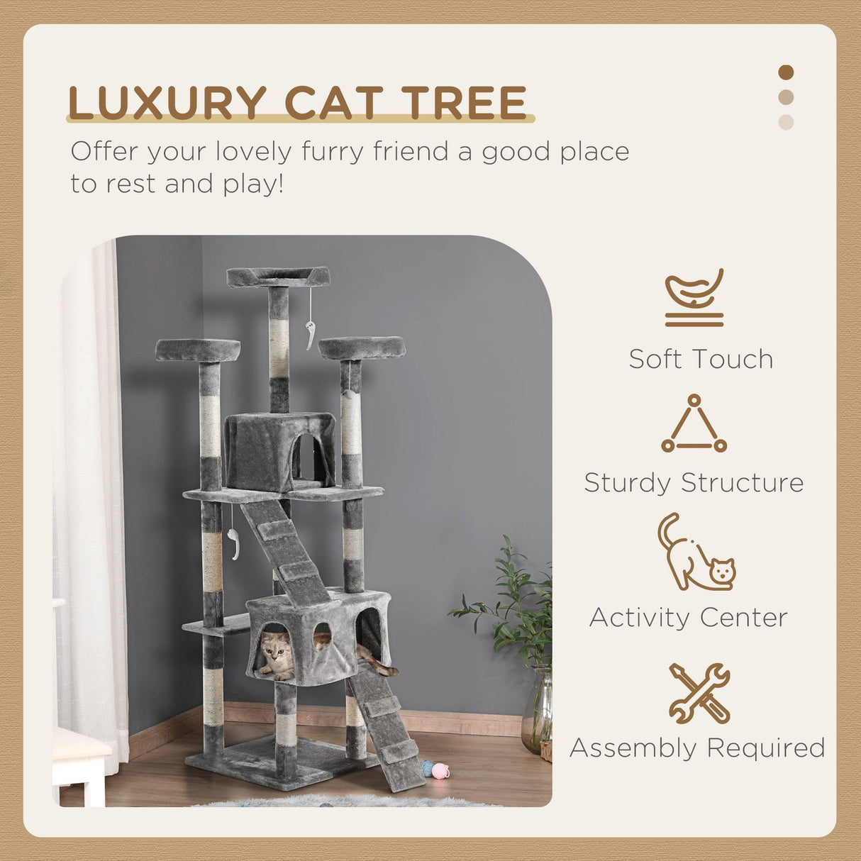 Multilevel Cat Tree Tower for Scratching, Climbing, 170cm - Grey - Cat Trees - Purr Wish