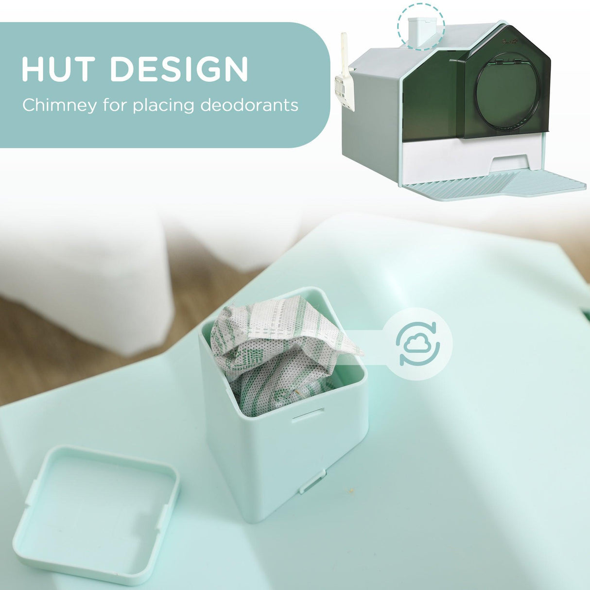 Light Blue Hooded Cat Litter Tray with Scoop - Cat Litter Trays - Purr Wish