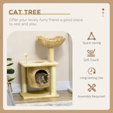 Weaved Cat Tree w/ Scratching Posts, Bed, Toy Ball, 74cm - Beige - Cat Trees - Purr Wish