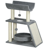 Multi-Level Cat Tree Tower w/ Bed, Perch, Toy Ball, 76cm - Grey - Cat Trees - Purr Wish