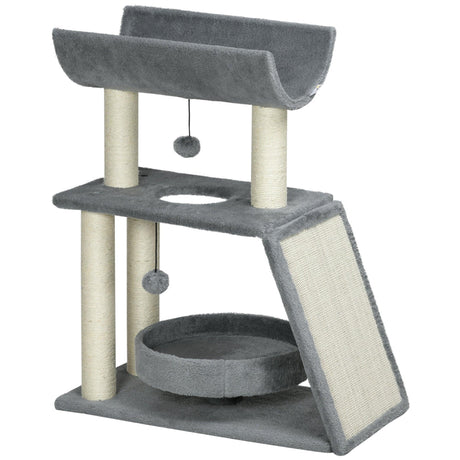 Multi-Level Cat Tree Tower w/ Bed, Perch, Toy Ball, 76cm - Grey - Cat Trees - Purr Wish