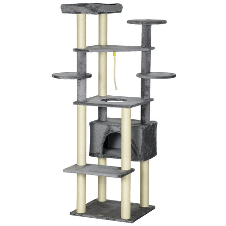 Multi-level Cat Tree w/ Scratching Posts, Bed, Condo, 184cm - Grey - Cat Trees - Purr Wish