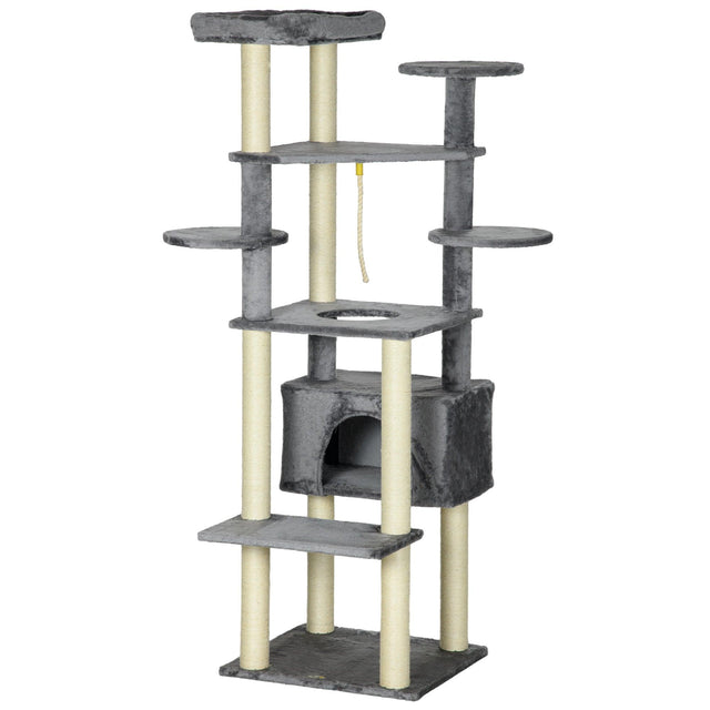 Multi-level Cat Tree w/ Scratching Posts, Bed, Condo, 184cm - Grey - Cat Trees - Purr Wish